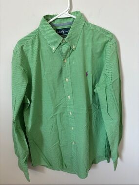 Ralph Lauren Green Micro‑Check Button‑Down Shirt